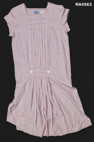 Pink and white striped cotton maternity dress. 