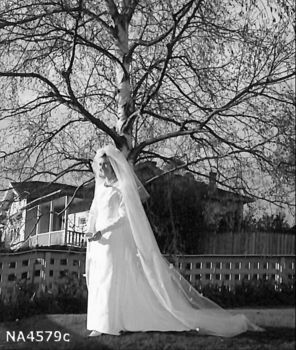 1966 wedding dress of silk, velvet in Winter White colour lined in silk voile. 