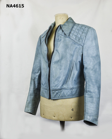 Blue Leather Bomber Jacket.