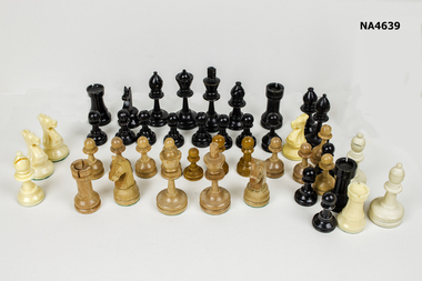 Assorted chess pieces. 