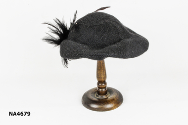 Black soft velour beret shaped hat
