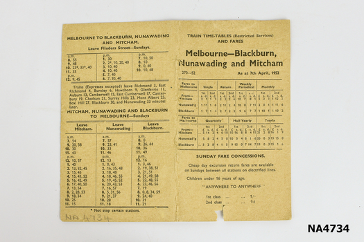 Folding Card Timetable 
