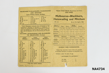 Folding Card Timetable 