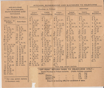 Folding Card Timetable 