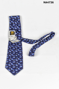 Dark blue men's tie with computer depicted on face, 