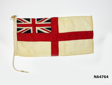Flag with cream background with Union Jack in top left hand corner. 