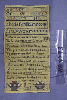 Oblong shaped sampler with the alphabet embroidered (both upper and lower case).