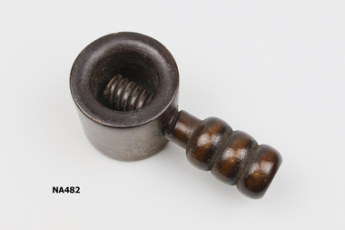 Wooden walnut cracker - wooden bowl with screw in handle which crushes nuts.
