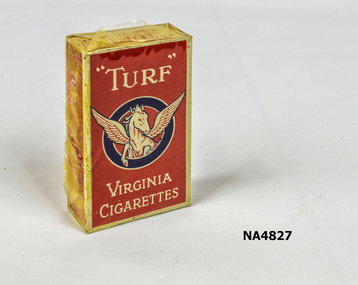 Unopened cigarette box. Red box of 'TURF' Virginia cigarettes. 