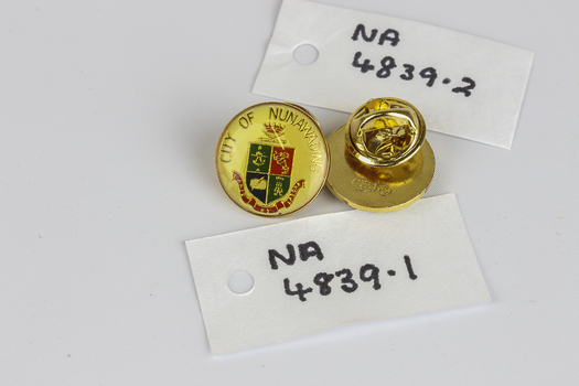 2 small lapel badges.