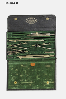 13 mathematical instruments in a fitted velvet lined case