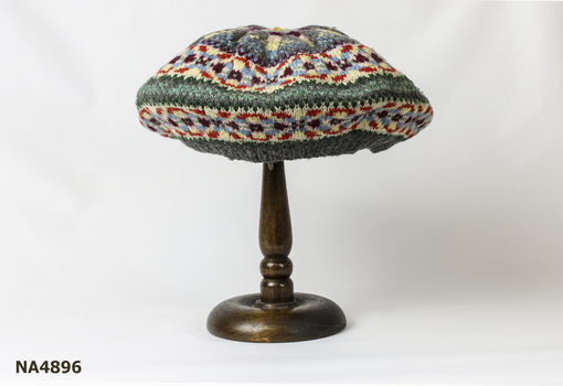 Knitted Fairisle beret. Knitted during WW2.