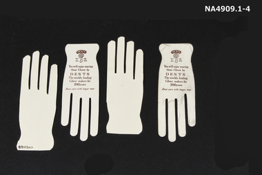 Four cardboard glove -shaped inserts with 'four fingers'