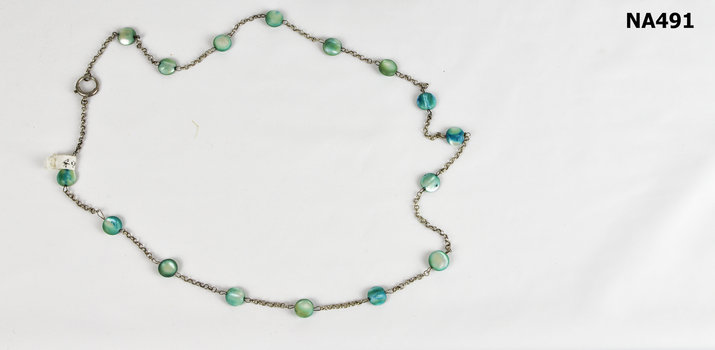 Blue/Green stones linked by Chain necklace in two pieces.