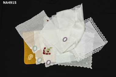 10 female handkerchiefs made from handkerchief cotton/linen embroidered (hand and machine),