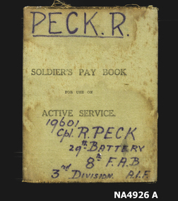Material covered soldiers pay book Khaki in colour