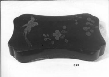  Box containing multiple embroidery cotton threads. Box has bird and leaves and flowers  painted on lid.