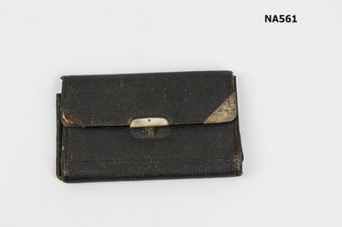 Black leather wallet with metal clasp
