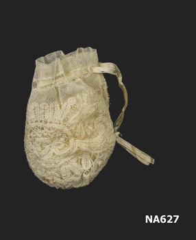 Cream lace and net drawstring purse cream ribbon