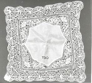 Silk handkerchief with deep lace inset at corners.