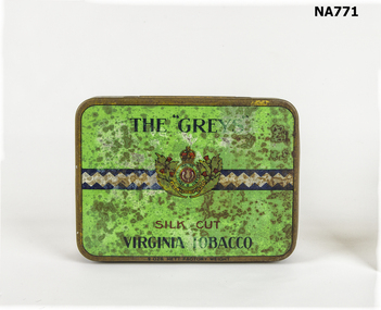 Green tobacco tin with Scots Crown Insignia