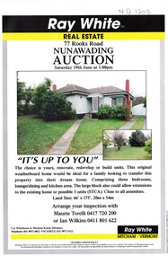 Pamphlet advertising the auction of a weatherboard house 19/06/1999.