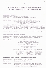 Work on paper - Report, Historical plaques, 1/11/1997 12:00:00 AM
