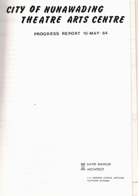 Work on paper - Report, City of Nunawading Community Arts Centre, 1/05/1984 12:00:00 AM