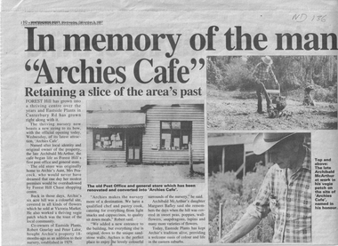 Article, In Memory of the Man 'Archie's Cafe', 3/12/1997 12:00:00 AM