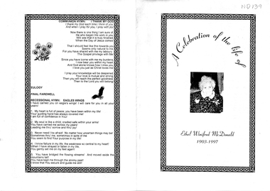 Document, A Celebration of the Life of Ethel Winifred McDonald, 1997