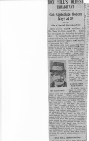 Article, Box Hill's oldest inhabitant, 1/06/1927 12:00:00 AM