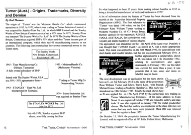 Article, Turner (Aust.) - Origins, trademarks, diversity and demise, 1/11/1996 12:00:00 AM