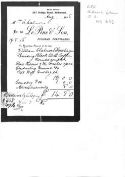 Funeral Bill- LePine & Son - William Chalmers Aug 1918