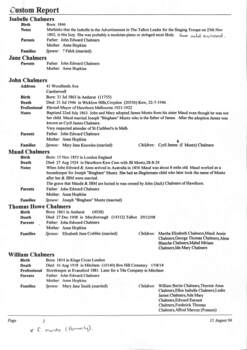 Custom Report - children of John E Chalmers & Anne (Hopkins) Chalmers and showing grandchildren (cont'd from ND1583g).
