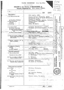 Death Cert Edward Ernest Chalmers - 30 April 1960