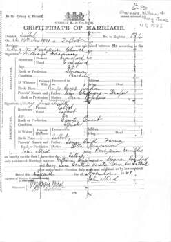 Marriage Cert William Chalmers and Mary Jane Smith 1881