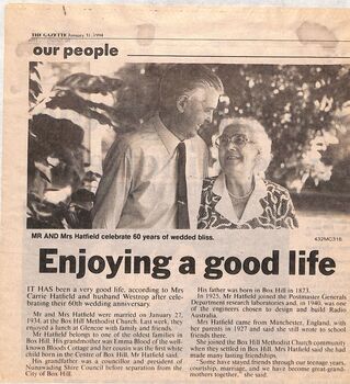 Westrop and Carrie Hatfield celebrate their 60 th wedding anniversary. 