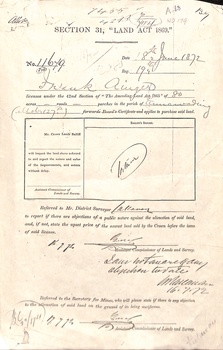 Land application by Frank Ainger, the District Surveyor.   