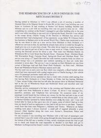 'Reminiscences of a bus driver in the Mitcham district' written by Bill Glasson - page 1 of 2.