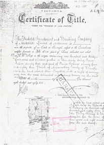 Land Title, Certificate of Title, 9/07/1886