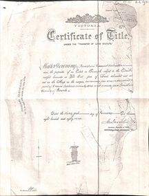Certificate of Title dated 31 January 1889 in the name of Walter Downing located on Whitehorse Road transferred to Carlton and West End Breweries Ltd then to Carlton Breweries Ltd.  Photocopy,