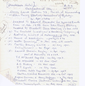 Legal record - Report, Blackburn Hotel, 1884 - 1969