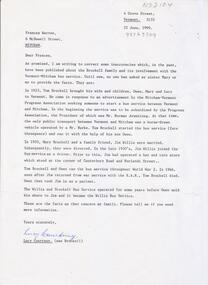 Letter from Lucy Courtney to Frances Warren regarding the Brockell family and the Vermont - Mitcham bus service.