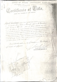 Land titles involved in subdivision of land on the north-west corner of Whitehorse Road and Mitcham Road including Britannia Street.