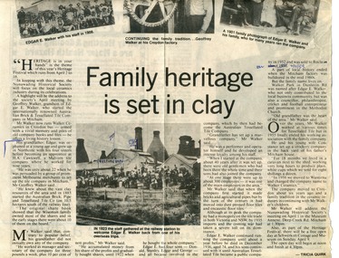 Newspaper, Family heritage is set in clay, 1/03/1995 12:00:00 AM