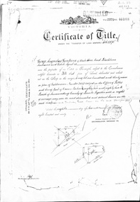 Certificate of Title issued to George Augustus Goodwin in 1890 for land between Whitehorse Road and Railway Road, Blackburn.
