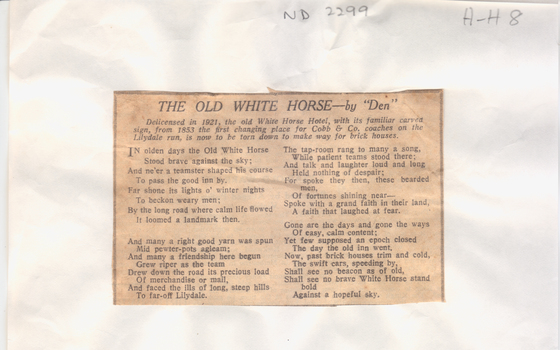 White Horse Hotel, Poem by C. J. Dennis