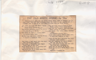 Article, White Horse Hotel, poem by 'Den'