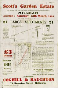 Brochure of Scott's Garden Estate consisting of 21 large allotments owned by Mrs. E.E. Scott,