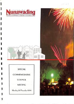 Notice and Agenda of meeting for a special commemorative meeting of Nunawading City Council cover. 